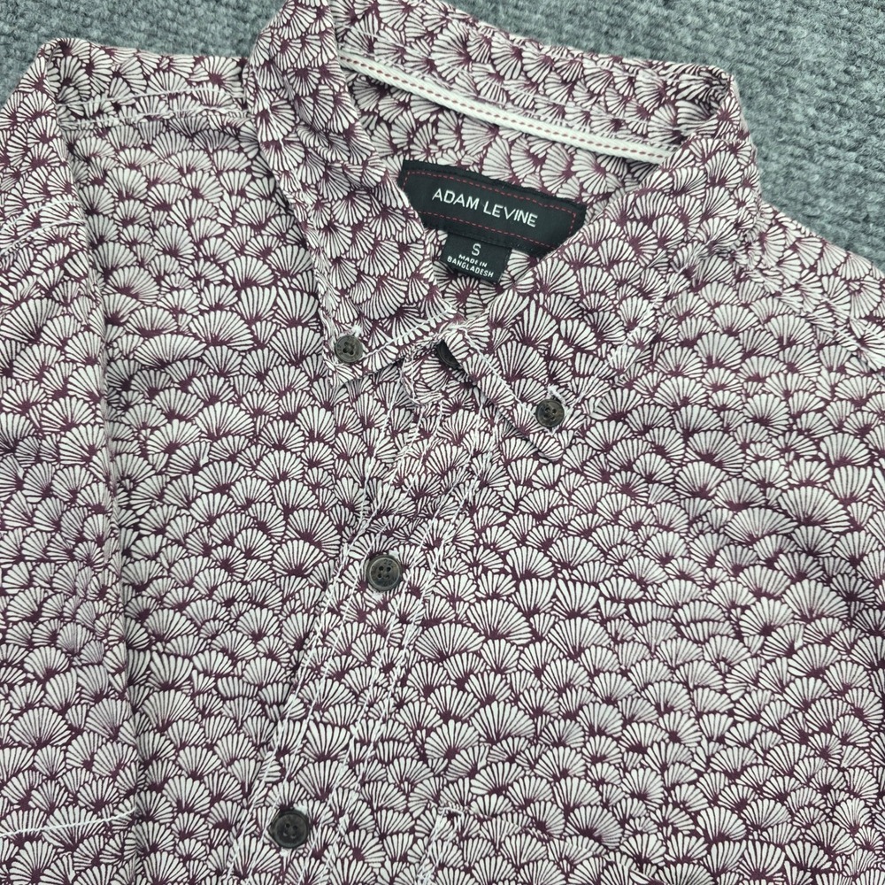 Adam Levine Mens Small Burgundy Shell Print Cotton Short Sleeve Button Down
